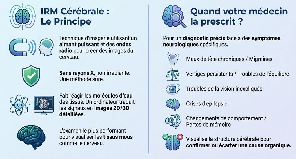 Infographie de description détaillée expliquant ce qu'est une IRM cérébrale
