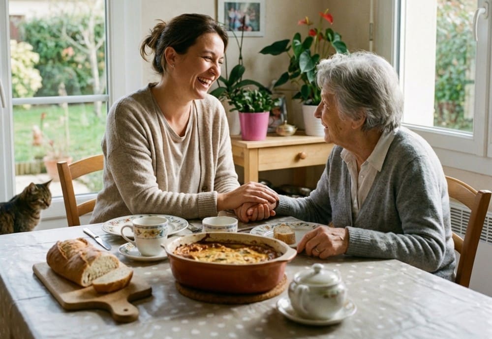 Femme âgée avec une auxiliaire de vie