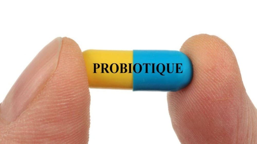 Gélule de probiotique jaune et bleue