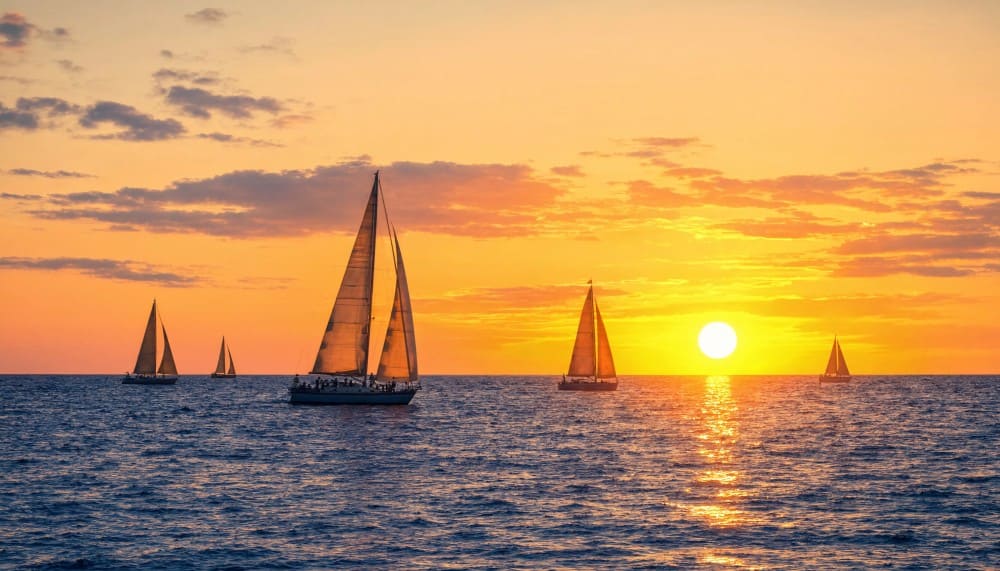 Voiliers au coucher du soleil vendée globe