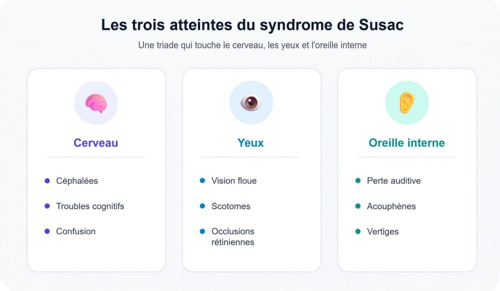 Syndrome de Susac, organes touchés, cerveau, oeil, oreille
