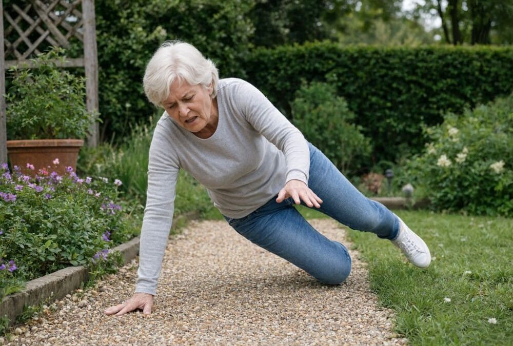 Dame qui chute dans son jardin