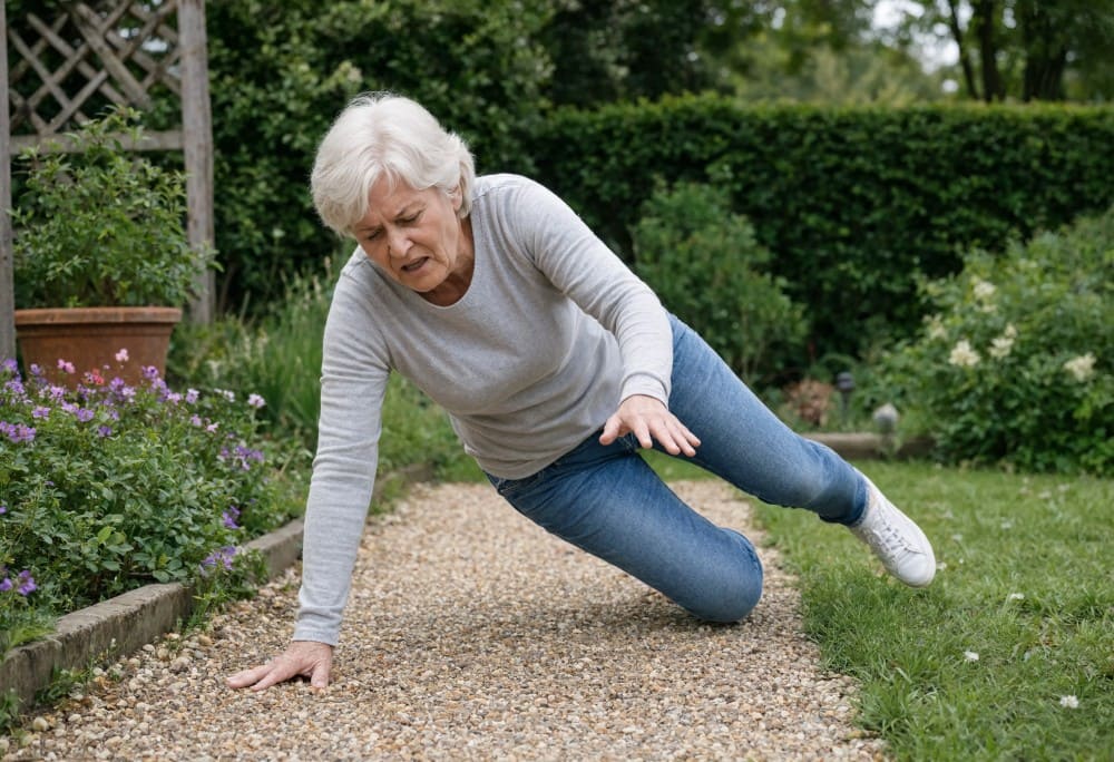 Dame qui chute dans son jardin