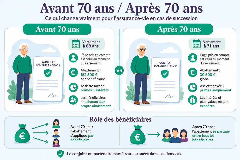 Avant 70 ans / Après 70 ans : ce qui change vraiment pour l'assurance-vie en cas de succession