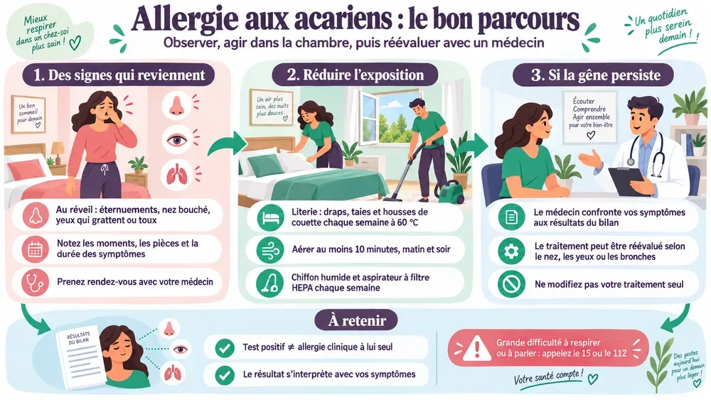 Allergie aux acariens : le bon parcours. Observer, agir dans la chambre, puis réévaluer avec un médecin