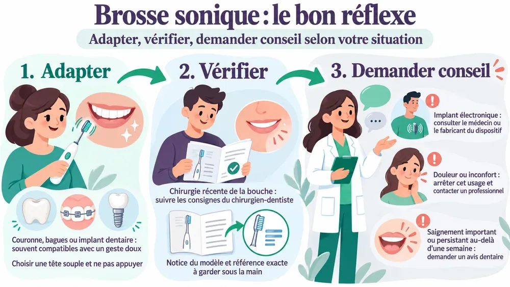 Brosse sonique : le bon réflexe. Adapter, vérifier, demander conseil selon votre situation