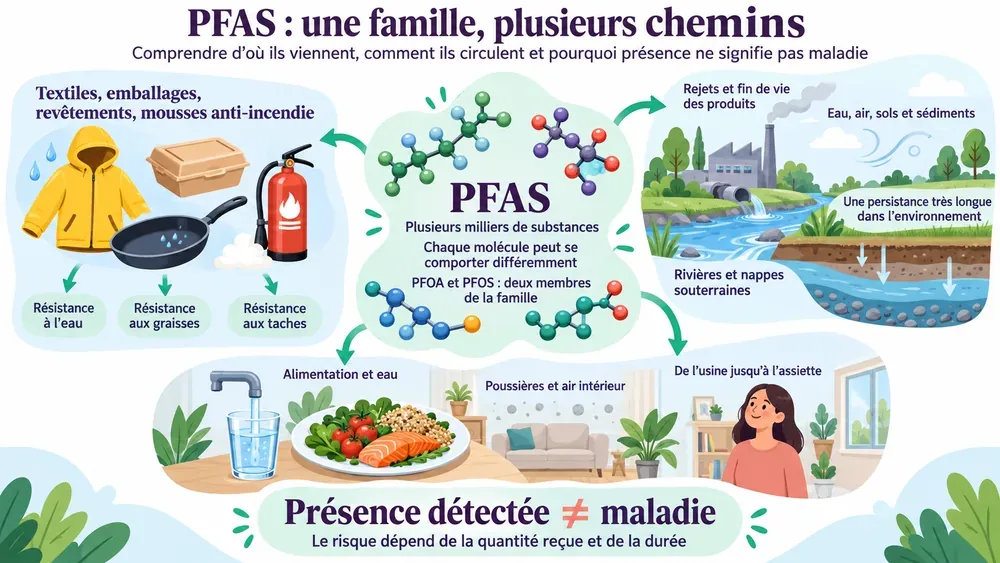 PFAS : une famille, plusieurs chemins. Comprendre d’où ils viennent, comment ils circulent et pourquoi présence ne signifie pas maladie