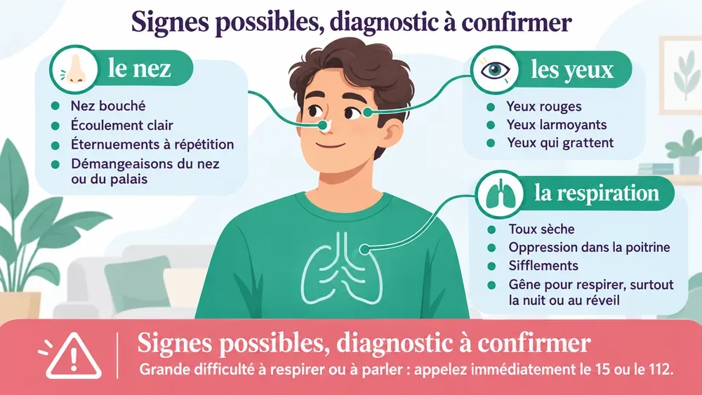 Trois zones à surveiller. Nez, yeux ou respiration : des signes possibles, à faire confirmer par un médecin